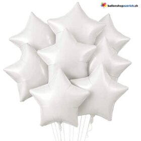 Luftballons Weiss - Hellgrau Medium Set 10 Stück Sterne Folie Heliumballons