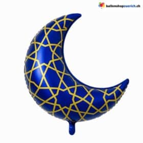 Globo de helio decorativo con diseño de luna azul y dorado