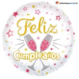 Folienballon Feliz Cumpleaños mit Glitzer Champagner Design Für stilvolle Geburtstagsgrüsse auf Spanisch