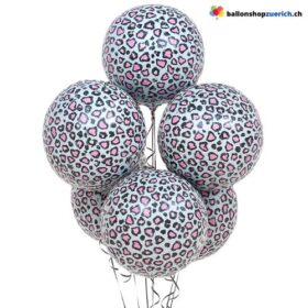 Premium Folien Kugelballon Leopard Herzen Rosa 55 cm