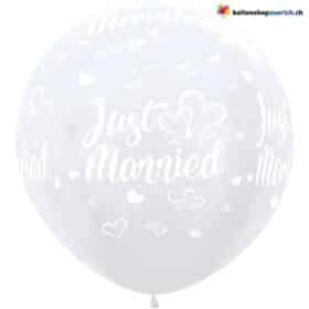 Riesenballon Just Married Satin Perl mit Herz-Muster