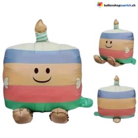 Süsser, kleiner, sitzender Folienballon Geburtstagskuchen mit Gesicht und Kerze als luftballon geburtstagsballon