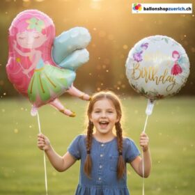 Fee Prinzessin Happy Birthday Folienballon Rund oder Fee Folienballon Kindergeburtstag
