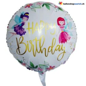 Fee Prinzessin Happy Birthday Folienballon Rund oder Fee Folienballon Kindergeburtstag
