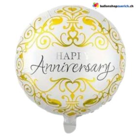 Happy Anniversary Folienballon Gold Weiss