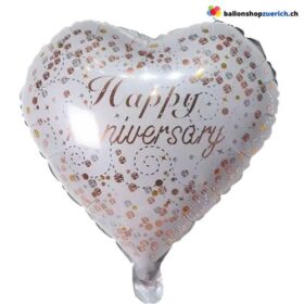 Happy Anniversary Herz Folienballon Weiss Roségold