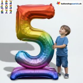 Riesen Folienballon Zahlen Regenbogen Stehend ca. 1.55 m