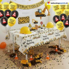 Tischdecke Baustelle Happy Birthday Bagger Traktor LKW Gelb Schwarz