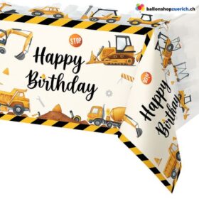 Tischdecke Baustelle Happy Birthday Bagger Traktor LKW Gelb Schwarz