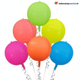 Runder Folienballon Neon-Farben 6-teilig 55 cm