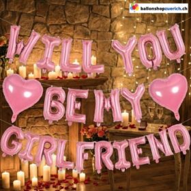 Folienballon Girlande Will You Be My Girlfriend Pink 23-teilig