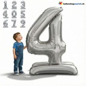 Folienballon Stand XXL Zahl Silber 155 cm Riesig & Exklusiv