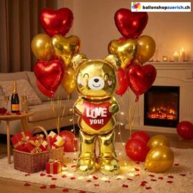 Goldener Teddybär Standballon Love You 155cm