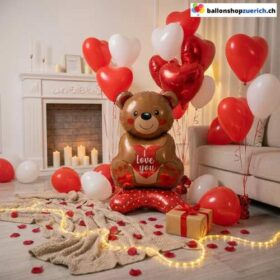 Teddybär Standballon Love You Braun 80x148cm