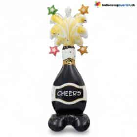 Sektflasche Stehballon Cheers Schwarz Gold