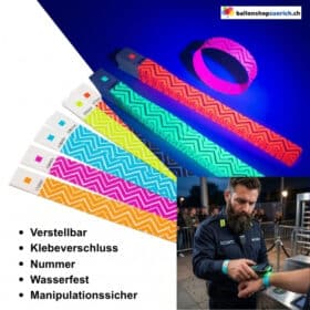 Eintrittsbänder Kontrollbänder Fluoreszierend Zickzack 100 Stück