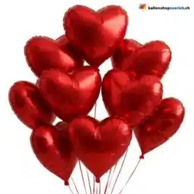 10x 5 Rote metallic Folien Herzballons je an goldenem Ballon Gewicht
