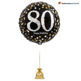 80. Geburtstag Ballon Schwarz Gold Elegant