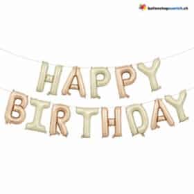 Happy Birthday Buchstaben Schriftzug Milchweiss-Beige und Caramel