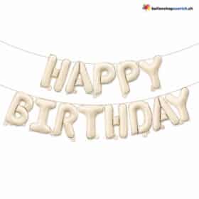 Happy Birthday Buchstaben Schriftzug Milchweiss Creme