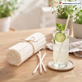 Weisse Papierstrohhalme Gerade