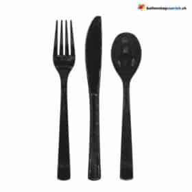 Plastikbesteck Schwarz wiederverwendbar 18-teilig