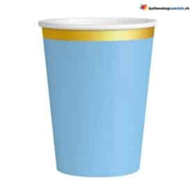 Einwegbecher Baby Hellblau Goldrand