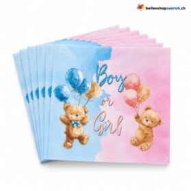 Gender Reveal Einweg Servietten Boy or Girl Teddybär