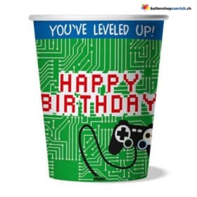Level Up Gamer Einwegbecher Happy Birthday 8 Stück