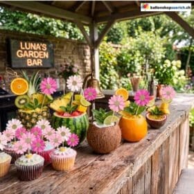 Blumen Deko Sticks für Cocktails Fingerfood Tortendeko Rosa