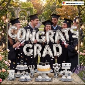 Congrats Grad Folienballon Girlande Silber Abschluss Party