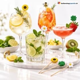 Fingerfood Cocktail Spiesse Sonnenblume Biene Klee Blumen