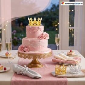 Decoración de tarta en forma de corona, dorada o plateada.