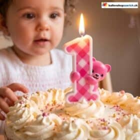 1st Birthday Birthday Candle Bear Pink