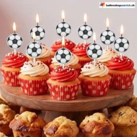 Conjunto de 5 velas em formato de bolo de futebol, preto e branco