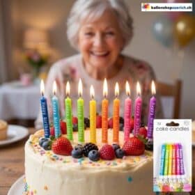 Velas de aniversário multicoloridas com suporte para a foto de aniversário.&nbsp;